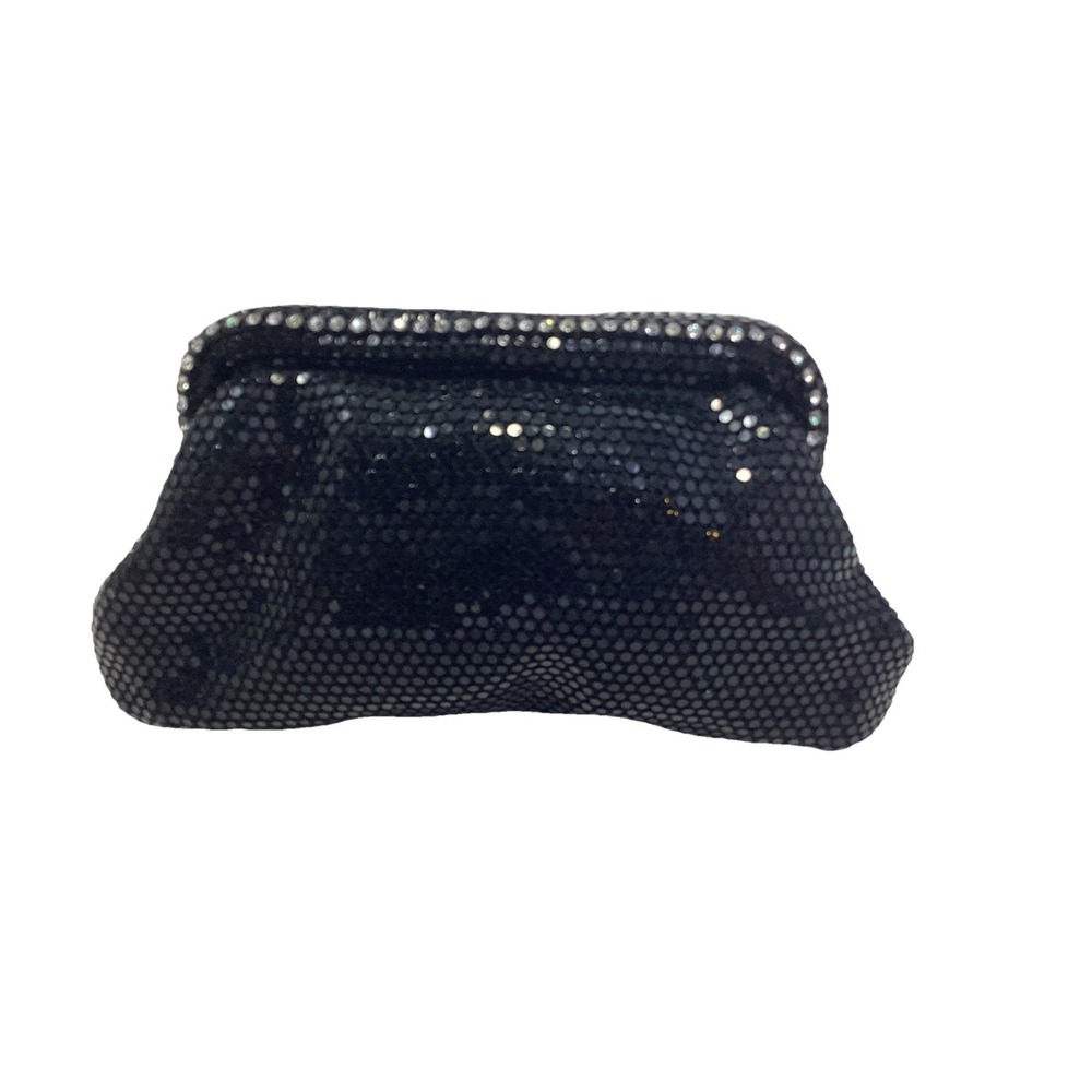 Vtg Lumured Black Beaded Hinged Clutch Purse Evening Bag Prom Wedding
